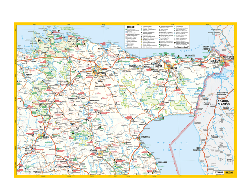North-East Estonia tourist map. Lääne-Virumaa, Ida-Virumaa, Järvamaa ...